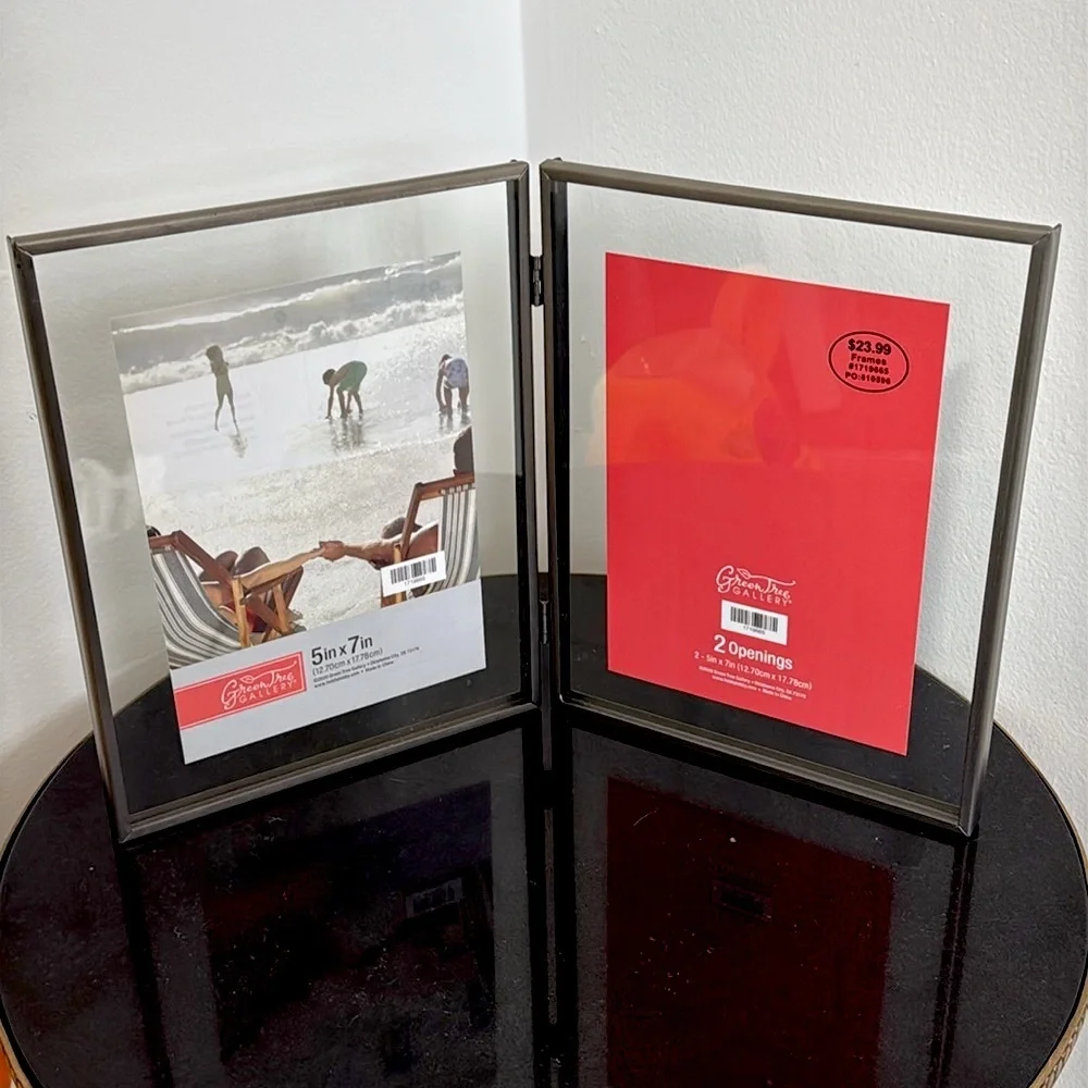 NWT Green Tree Gallery Chrome 5x7 Double Picture Frame Slide In